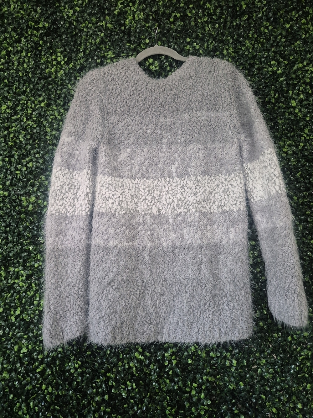 Jasmine & Ginger Gray and Light Gray Fuzzy Crewneck Sweater - Picture 3 of 6